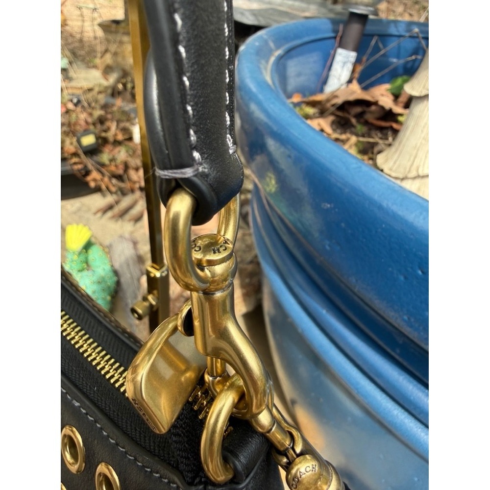 Coach Black Leather Grommet Shoulder Bag Gold Studs CY646 NWT - Picture 8 of 11